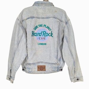 HARD ROCK CAFE London Vintage Acid Wash Denim Jacket Sz L